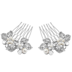 ATHENA COLLECTION - PAIR MINI VINTAGE HAIR COMBS - HC178 SILVER