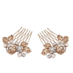 ATHENA COLLECTION - PAIR MINI VINTAGE HAIR COMBS - HC178 ROSE GOLD
