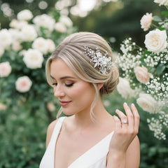 ATHENA COLLECTION -EXQUISITE FLORAL EMBELLISHED HAIR COMB - SILVER - HC173