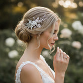 ATHENA COLLECTION -EXQUISITE FLORAL EMBELLISHED HAIR COMB - SILVER - HC173