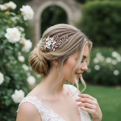 ATHENA COLLECTION -EXQUISITE FLORAL EMBELLISHED HAIR COMB - ROSE GOLD- HC173