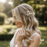 ATHENA COLLECTION -EXQUISITE FLORAL EMBELLISHED HAIR COMB - LIGHT GOLD- HC173