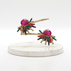 ATHENA COLLECTION - GATSBY STYLE CRYSTAL CLIPS - (CLIP748) FUCHSIA