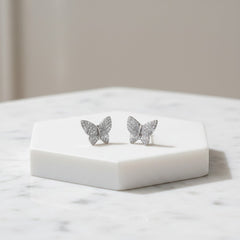 CUBIC ZIRCONIA COLLECTION - CRYSTAL BUTTERFLY EARRINGS - (CZER473) SILVER