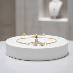 CUBIC ZIRCONIA COLLECTION - BEJEWELLED BUTTERFLY BRACELET - (CZBRA34) GOLD