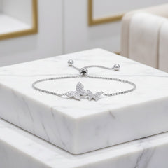 CUBIC ZIRCONIA COLLECTION - BEJEWELLED BUTTERFLY BRACELET - (CZBRA34) SILVER