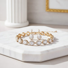 CUBIC ZIRCONIA COLLECTION - CRYSTAL TEARDROP BRACELET SET -BRA36 GOLD