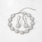 CUBIC ZIRCONIA COLLECTION - CRYSTAL TEARDROP BRACELET SET -BRA36 SILVER
