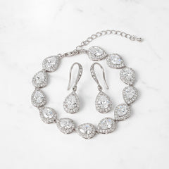 CUBIC ZIRCONIA COLLECTION - CRYSTAL TEARDROP BRACELET SET -BRA36 SILVER