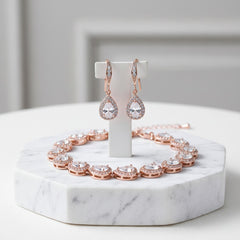 CUBIC ZIRCONIA COLLECTION - CRYSTAL TEARDROP BRACELET SET BRA36- ROSE GOLD
