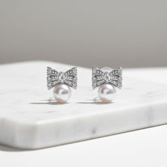 CUBIC ZIRCONIA COLLECTION - TREASURE BOW EARRINGS - CZER475