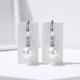 STERLING SILVER COLLECTION - DAINTY PEARL DROP EARRINGS - CZER853 SILVER