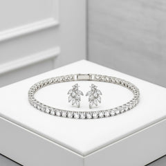 CUBIC ZIRCONIA COLLECTION - TENNIS BRACELET SET - SILVER