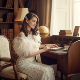 Ostrich Feather Stole - IVORY SASSB-SG4