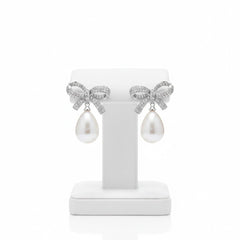 CUBIC ZIRCONIA COLLECTION - GLAM BOW EARRINGS - SILVER CZER870