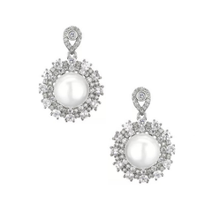 CUBIC ZIRCONIA COLLECTION - VINTAGE INSPIRED PEARL NECKLACE SET - CZNK265 SILVER