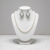 CUBIC ZIRCONIA COLLECTION - VINTAGE INSPIRED PEARL NECKLACE SET - CZNK265 SILVER
