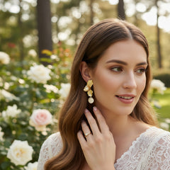 ATHENA COLLECTION -FLOWER PEARL DROP EARRINGS - CZER875 GOLD