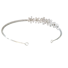 CUBIC ZIRCONIA COLLECTION - CRYSTAL FLOWER HEADBAND - AHB218 SILVER