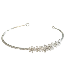 CUBIC ZIRCONIA COLLECTION - CRYSTAL FLOWER HEADBAND - AHB218 SILVER