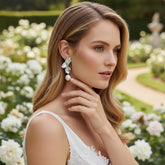 ATHENA COLLECTION -FLOWER PEARL DROP EARRINGS - CZER875 SILVER