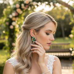 CUBIC ZIRCONIA COLLECTION - CRYSTAL STATEMENT EARRINGS - CZER888 EMERALD