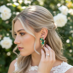CUBIC ZIRCONIA COLLECTION - CRYSTAL STATEMENT EARRINGS - CZER888 EMERALD