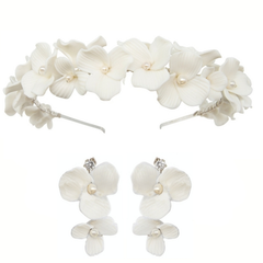 ATHENA COLLECTION - FLORAL ALLURE HEADBAND SET - AHB221 SILVER