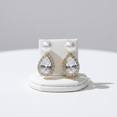 CZ COLLECTION - DAINTY CRYSTAL DROP EARRINGS -925 GOLD (CZER894)