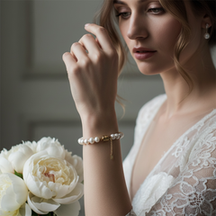 ATHENA COLLECTION - FRESHWATER PEARL BRACELET - GOLD (BR174)