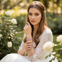 CUBIC ZIRCONIA COLLECTION - GLITZY GLAM FLOWER BRACELET - PINK (BR176)