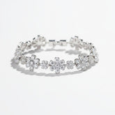 CUBIC ZIRCONIA COLLECTION - GLITZY GLAM FLOWER BRACELET - SILVER (BR176)
