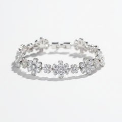 CUBIC ZIRCONIA COLLECTION - GLITZY GLAM FLOWER BRACELET - SILVER (BR176)