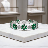 CUBIC ZIRCONIA COLLECTION - GLITZY GLAM FLOWER BRACELET - EMERALD (BR176)