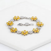 CUBIC ZIRCONIA COLLECTION - GLITZY GLAM FLOWER BRACELET - YELLOW (BR176)