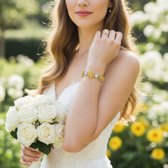 CUBIC ZIRCONIA COLLECTION - GLITZY GLAM FLOWER BRACELET - YELLOW (BR176)