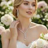 CUBIC ZIRCONIA COLLECTION - CRYSTAL SHIMMER DROP NECKLACE - CZNK268 SILVER
