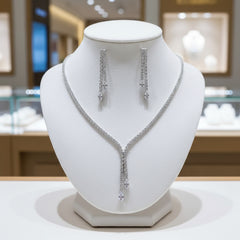 CUBIC ZIRCONIA COLLECTION - CRYSTAL SHIMMER DROP NECKLACE - CZNK268 SILVER