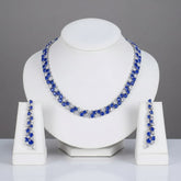 CUBIC ZIRCONIA COLLECTION - STATEMENT WATERFALL NECKLACE SET - SAPPHIRE CZNK269
