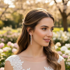 CUBIC ZIRCONIA COLLECTION - GLAM PINK WATERFALL EARRINGS CZER907