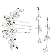 ATHENA COLLECTION - EXQUISITE COMB & EARRING SET - HC307 SILVER