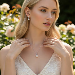 Cubic Zirconia Collection - Precious Pearl Necklace Set - (Ivory) NK4