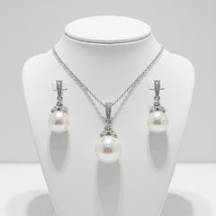 Cubic Zirconia Collection - Precious Pearl Necklace Set - (Ivory) NK4