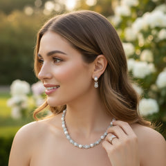 CUBIC ZIRCONIA COLLECTION - LUXE PEARL NECKLACE SET - CZNK 272 SILVER