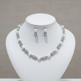 CUBIC ZIRCONIA COLLECTION - LUXE PEARL NECKLACE SET - CZNK 272 SILVER