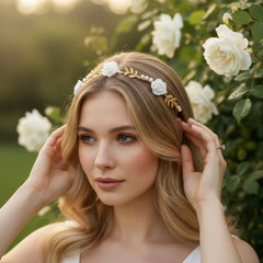 ATHENA COLLECTION - DAINTY DIVA ROSE HEADBAND - GOLD AHB225