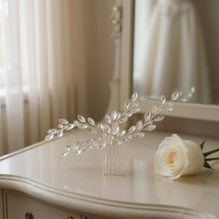 ATHENA COLLECTION - CRYSTAL VINE HAIR COMB - HC309 SILVER