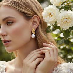 CUBIC ZIRCONIA COLLECTION - EXQUISITE BAROQUE PEARL EARRINGS - CZER917 GOLD