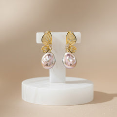 CUBIC ZIRCONIA COLLECTION - EXQUISITE BAROQUE PEARL EARRINGS - CZER917 PINK