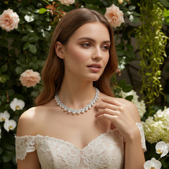 CUBIC ZIRCONIA COLLECTION - LUXE PEARL NECKLACE SET - CZNK274 SILVER